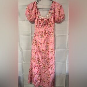 4/$25 Pink Floral Puff-Sleeve Midi Dress
